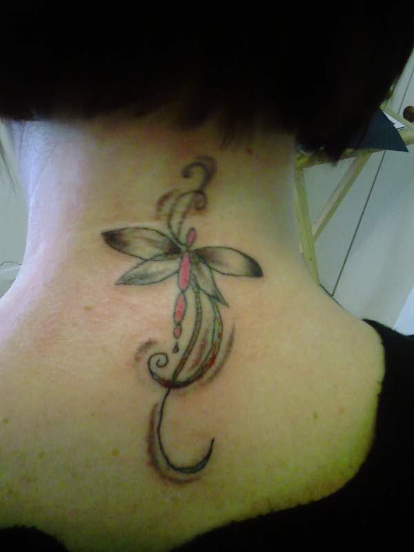 Classic Dragonfly Tattoo On Back Neck