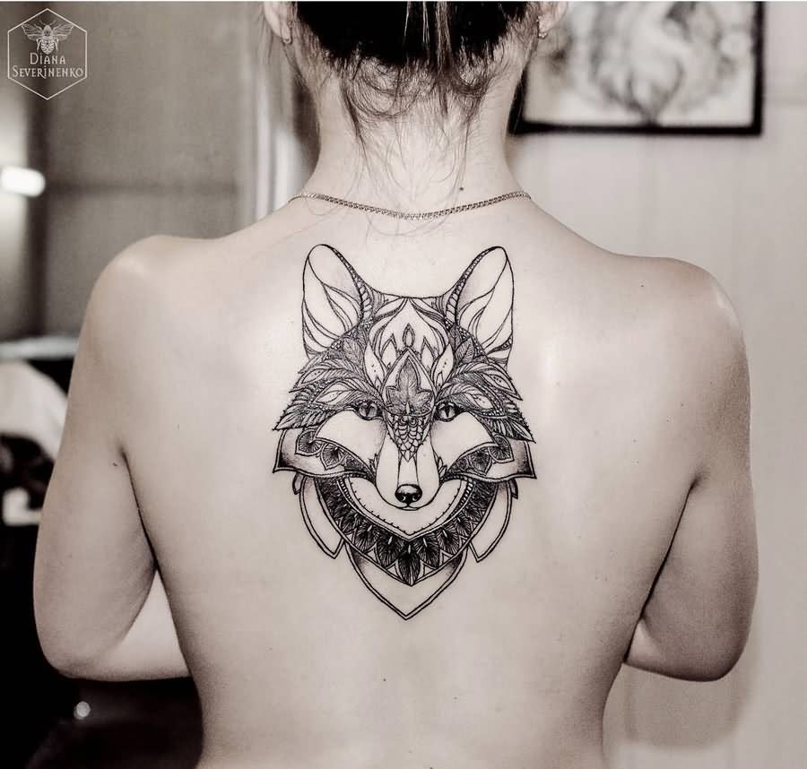 Classic Fox Tattoo On Upper Back