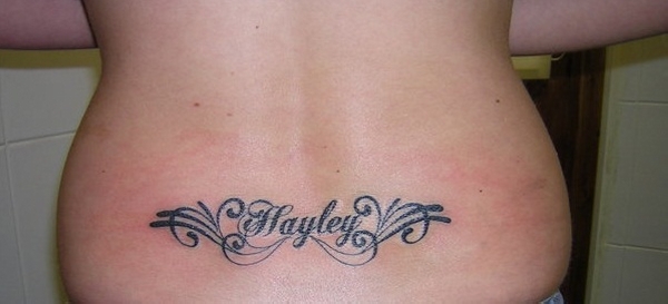 Classic Hayley Name Tattoo On Lower Back
