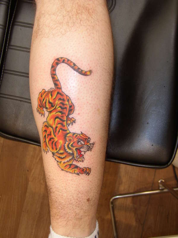 Classic Tiger Tattoo Design For Leg Calf