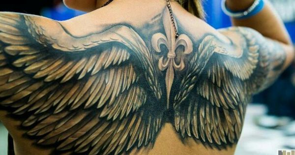 Classic Wings Tattoo On Upper Back