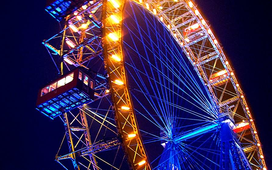 Closeup Of The Wiener Riesenrad Ferris Wheel In Prater Park At Night