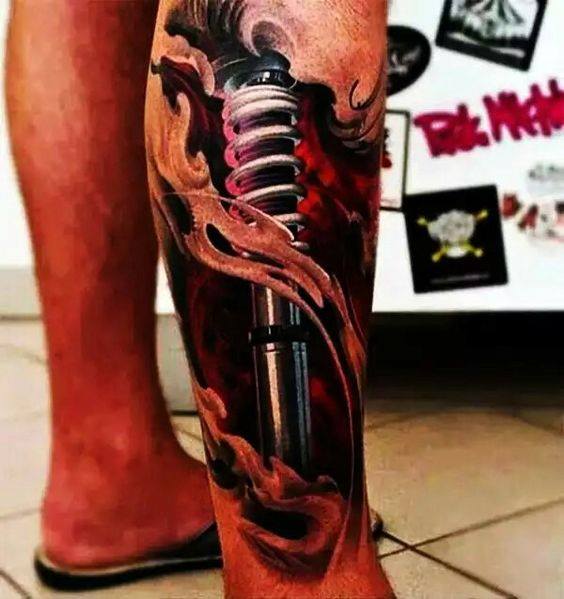 Color 3D Biomechanical Tattoo On Right Leg