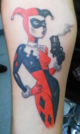 Color Ink Harley Quinn Tattoo On Arm
