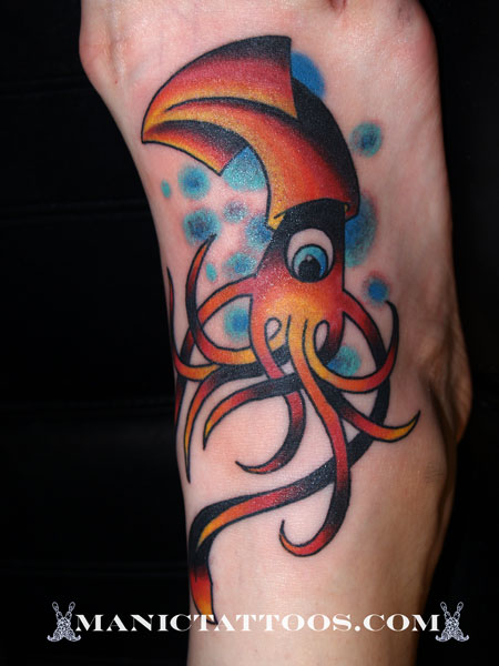 Color Squid Tattoo On Ankle