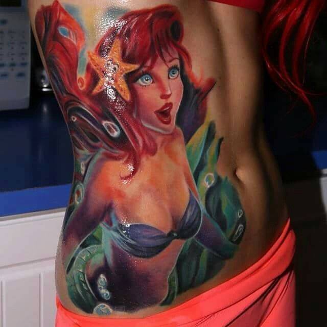 Colored Mermaid Tattoo On Side Rib
