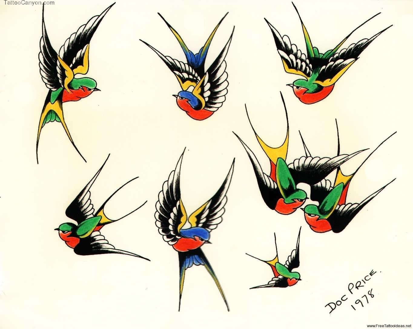 Colored Sparrow Tattoos Designs