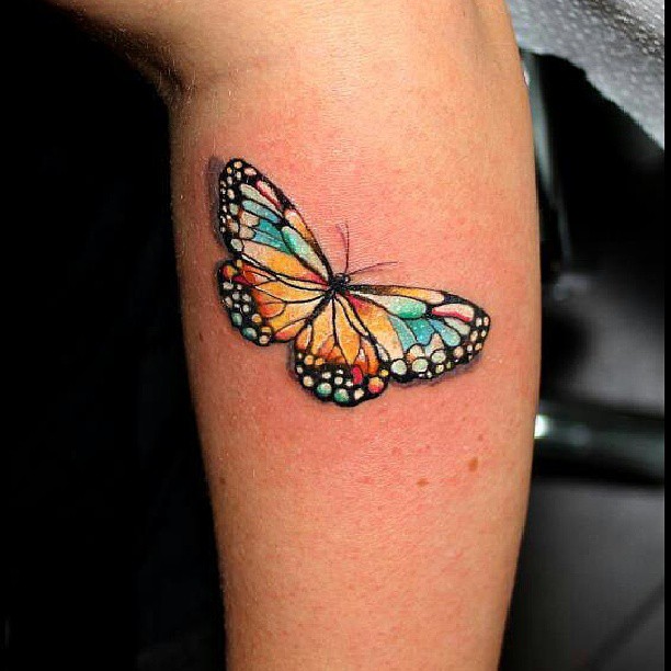 Colorful Butterfly Tattoo Design For Leg Calf