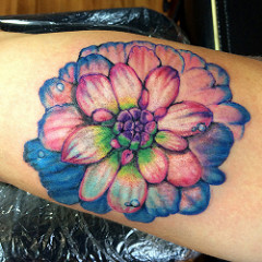 Colorful Dahlia Flower Tattoo Design For Sleeve