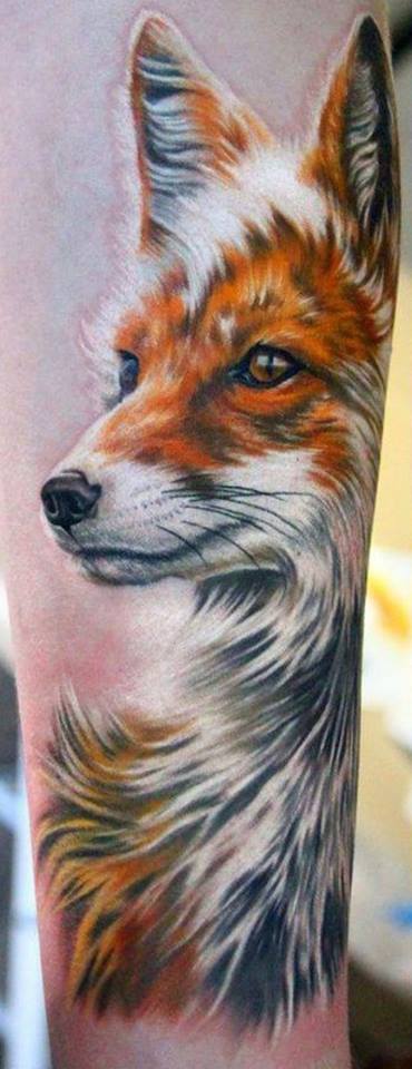 Colorful Fox Tattoo On Arm Sleeve