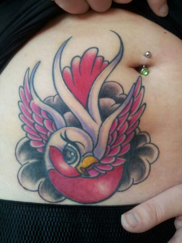 Colorful Sparrow Tattoo On Hip