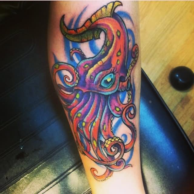 Colorful Squid Tattoo On Arm