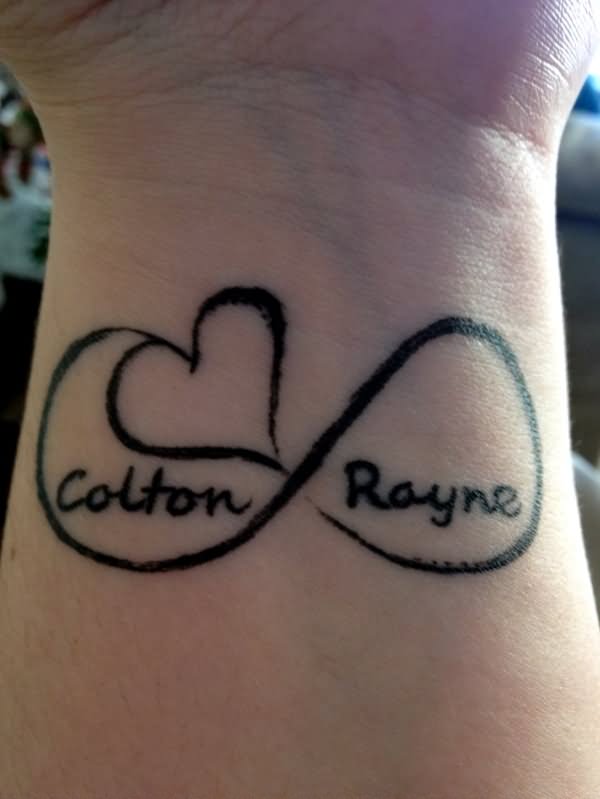 Colton Rayne Name With Infinity And Heart Tattoo On Wrist By Alissa