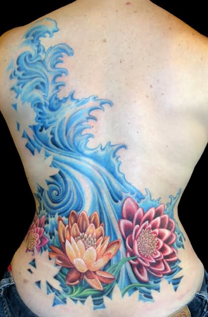 Cool Lotus Flowers Tattoo Design For Girl Full Back