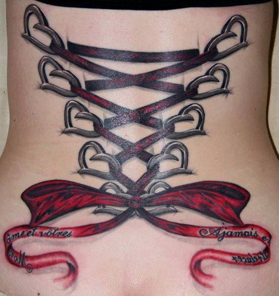 Corset Bow Tattoo On Girl Back Body