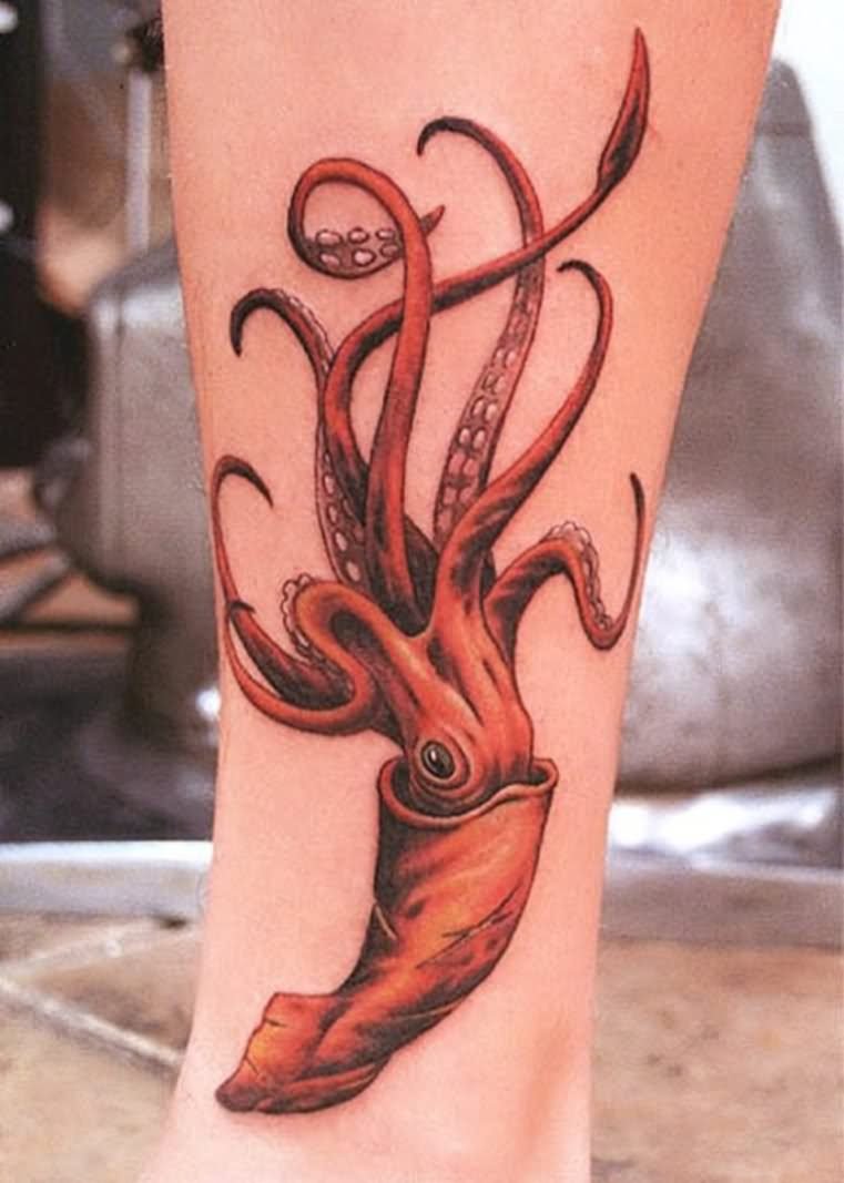 Cute Squid Tattoo On Leg