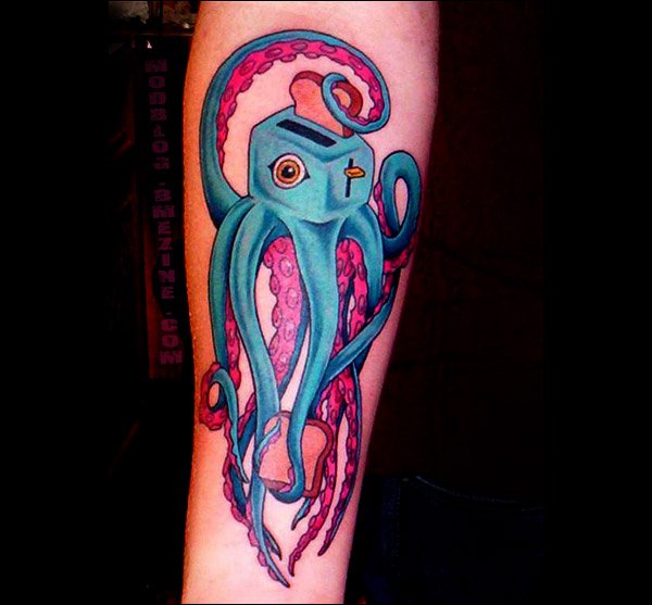 Cute Squid Toaster Tattoo On Arm