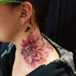 Dahlia Flower Tattoo On Side Neck By Miss Lee