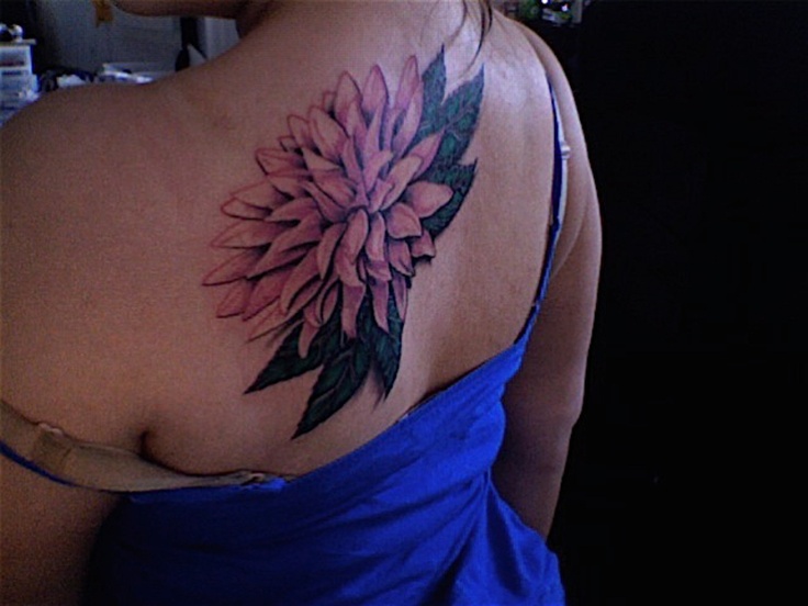 Dahlia Flower Tattoo On Women Upper Back