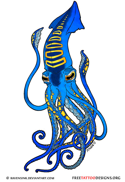 Dark Blue Squid Tattoo Design
