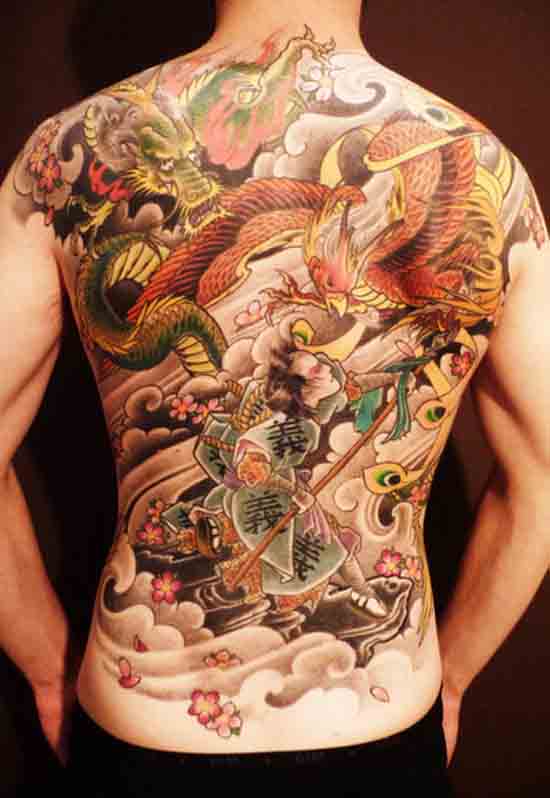 Dragon With Phoenix Tattoo On Full Back