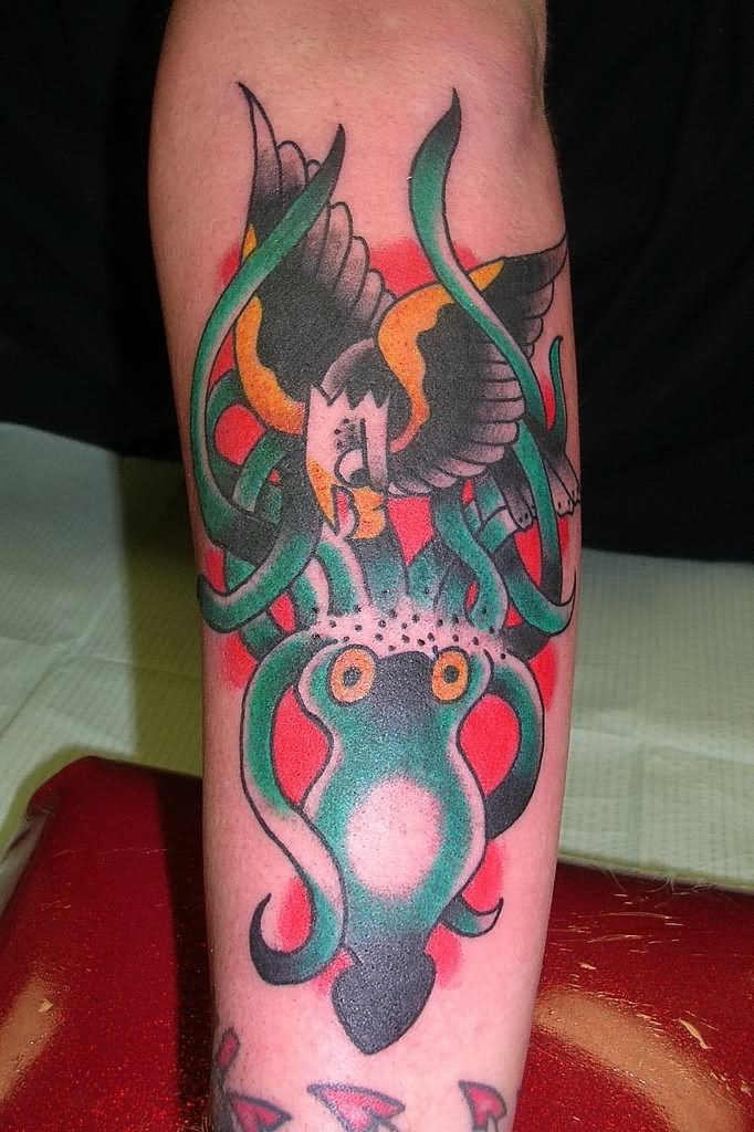 Eagle And Traditional Squid Tattoo