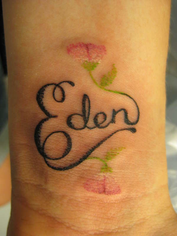 Eden Name With Flowers Tattoo Design For Wrist