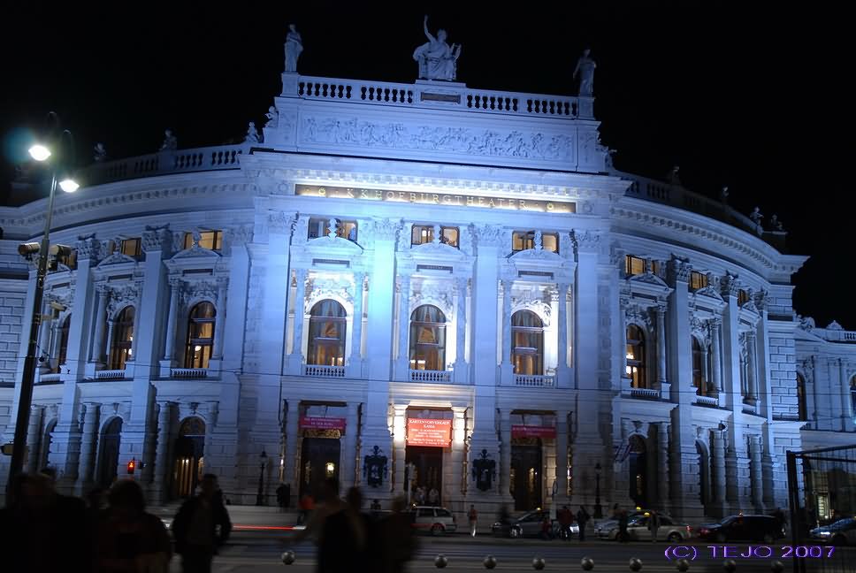Entrance Of The Burgtheater In Vienna During Night