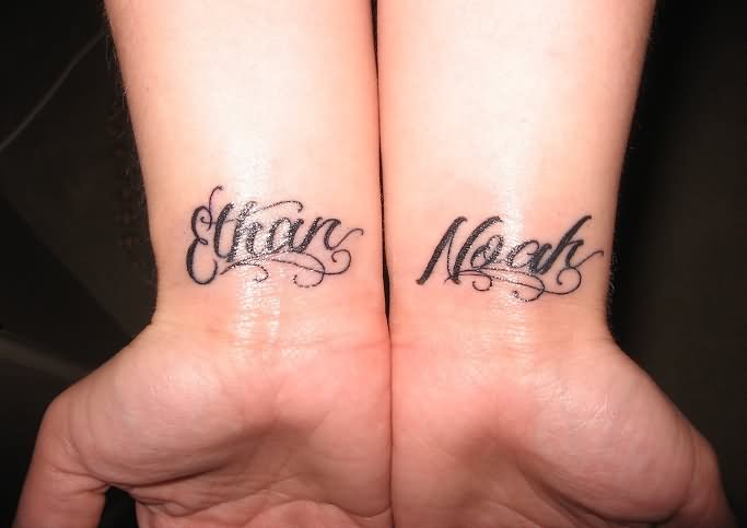 Ethan And Noah Name Tattoo On Both Wrist