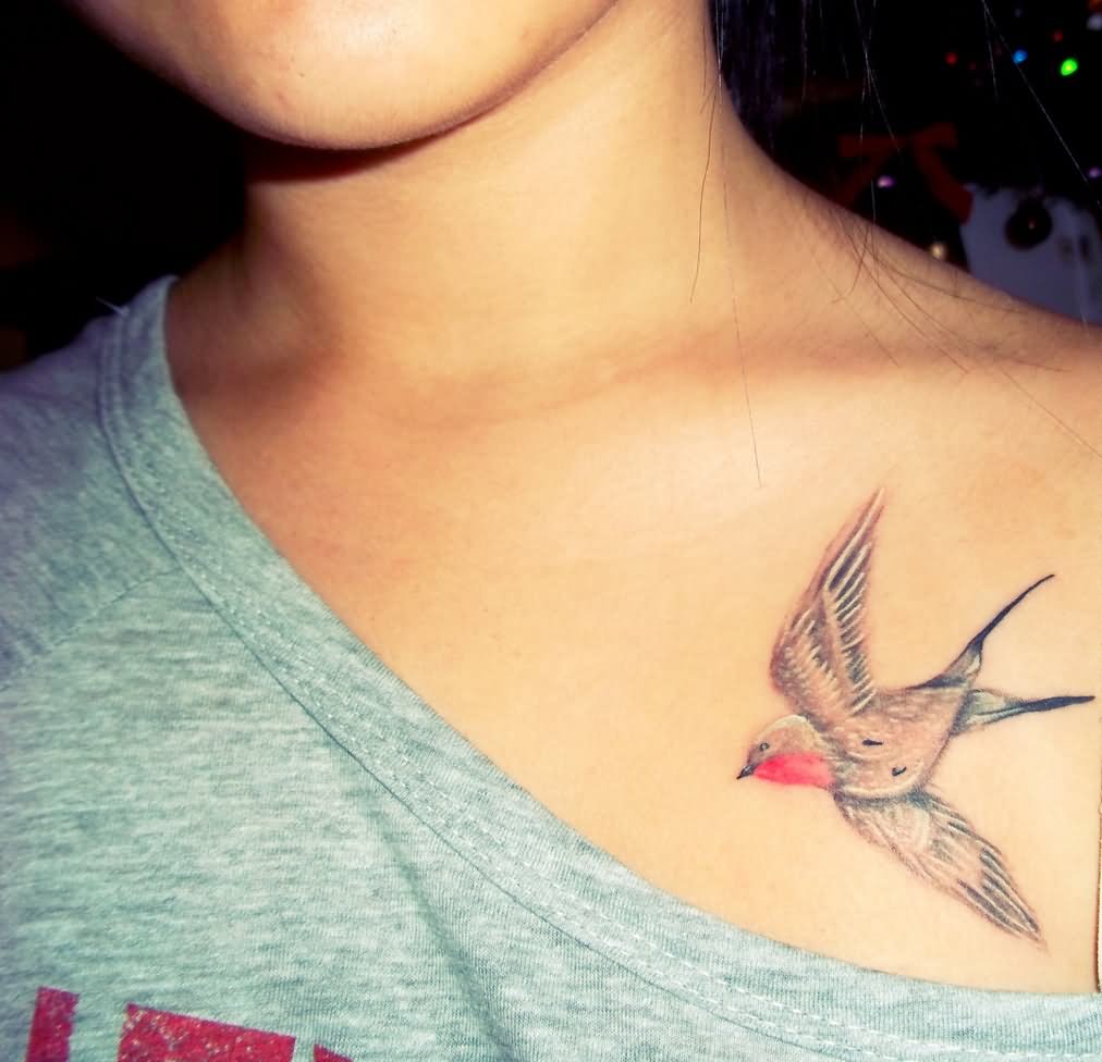 Flying Sparrow Tattoo On Front Shoulder