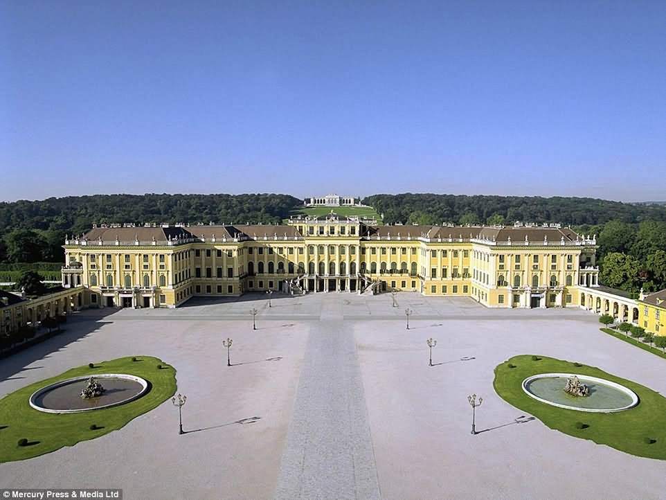 Front Facade Of The Schonbrunn Palace In Austria