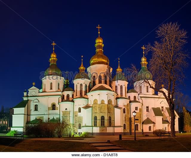 Front View Of The Saint Sophia Cathedral At Night