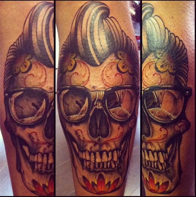 Funky Skull Tattoo Design For Leg Calf