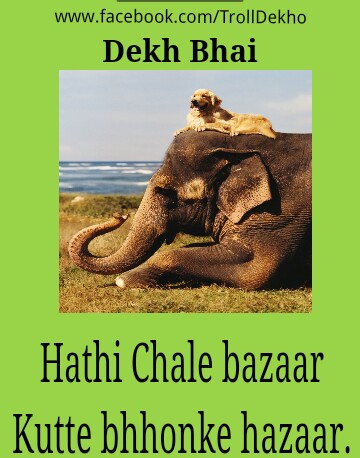 Funny Dekh Bahi Hathi Chale Bazaar Kutte Bhhonke Hazaar Image