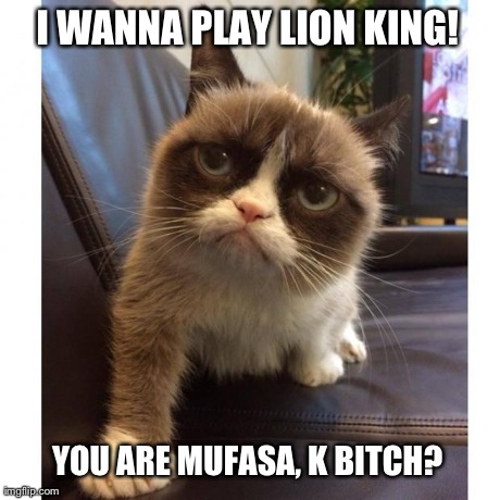 Funny Grumpy Cat Meme I Wanna Play Lion King You Are Mufasa, K Bitch Image