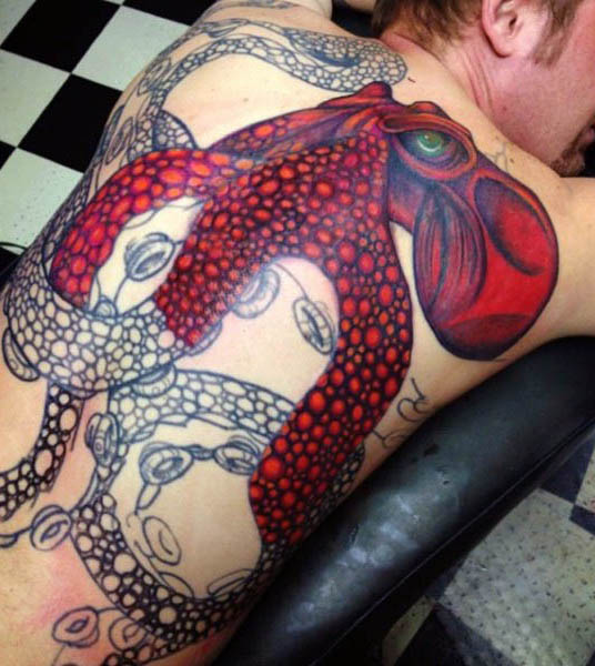 Giant Squid Tattoo On Full Back