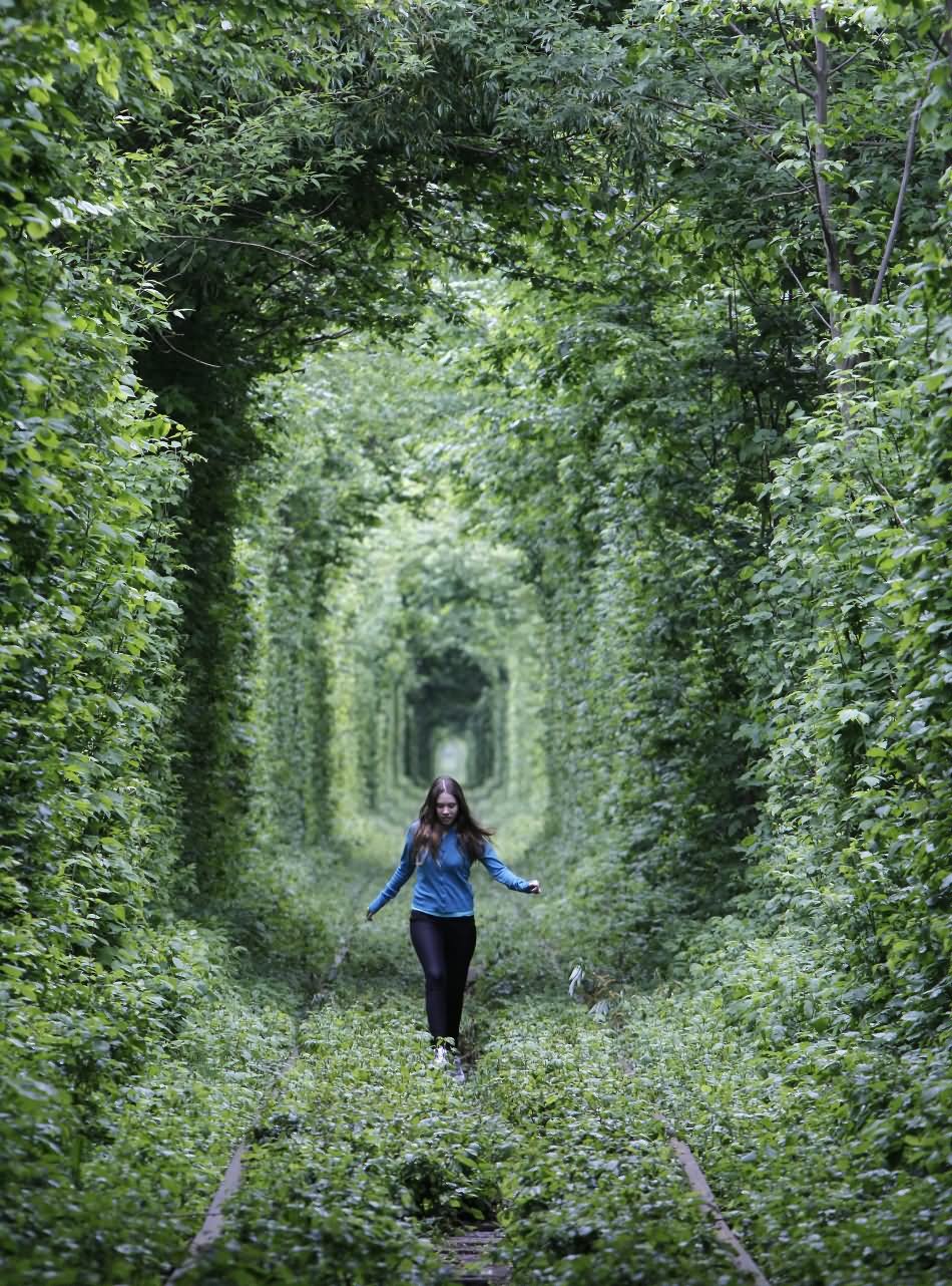 Girl Having Fun In Tunnel Of Love In Ukraine
