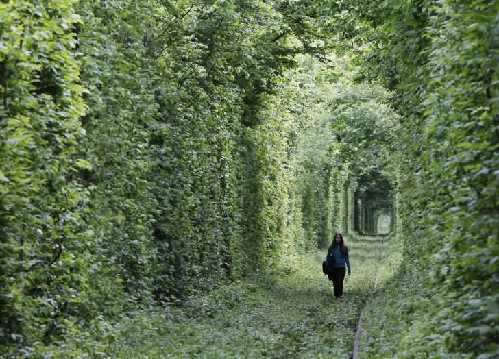 Girl Walking At The Tunnel Of Love In Ukraine
