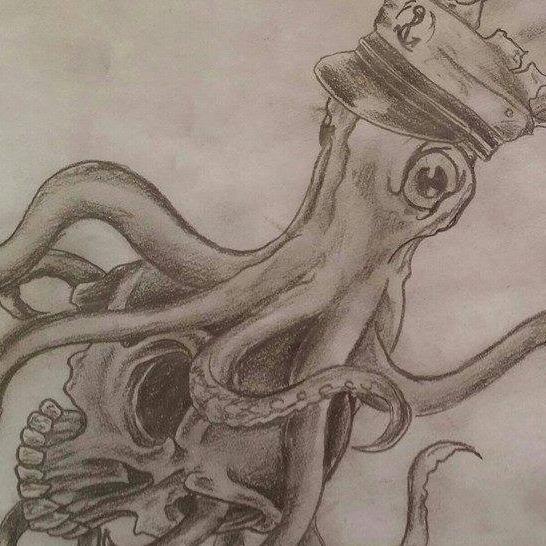 Grey Skull And Squid Tattoo Design