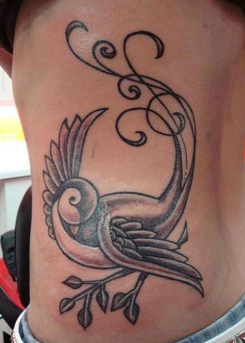 Grey Sparrow Tattoo On Side Rib