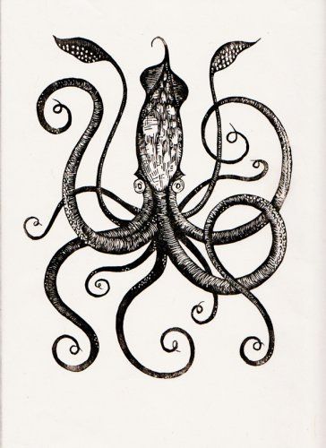 Grey Squid Tattoo Design