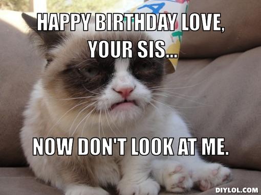Happy Birthday Love Your Sis... Now Don't Look At Me Funny Grumpy Cat Picture