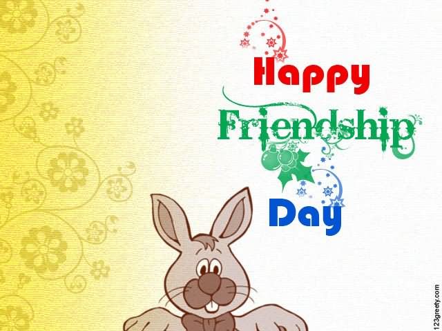 Happy Friendship Day Bunny Face On Greeting Card