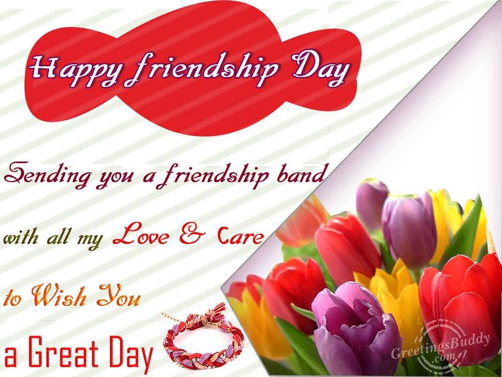 Happy Friendship Day Sending You A Friendship Band With All My Love & Care To Wish You A Great Day Ecard