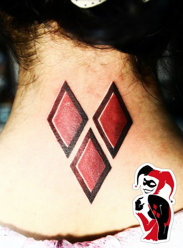Harley Quinn Red Diamond Tattoos On Nape