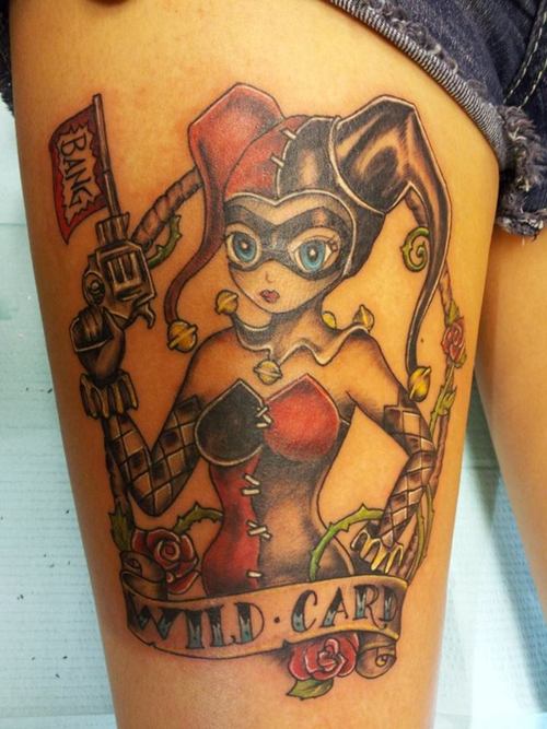 Harley Quinn Tattoo With Wild Card Banner