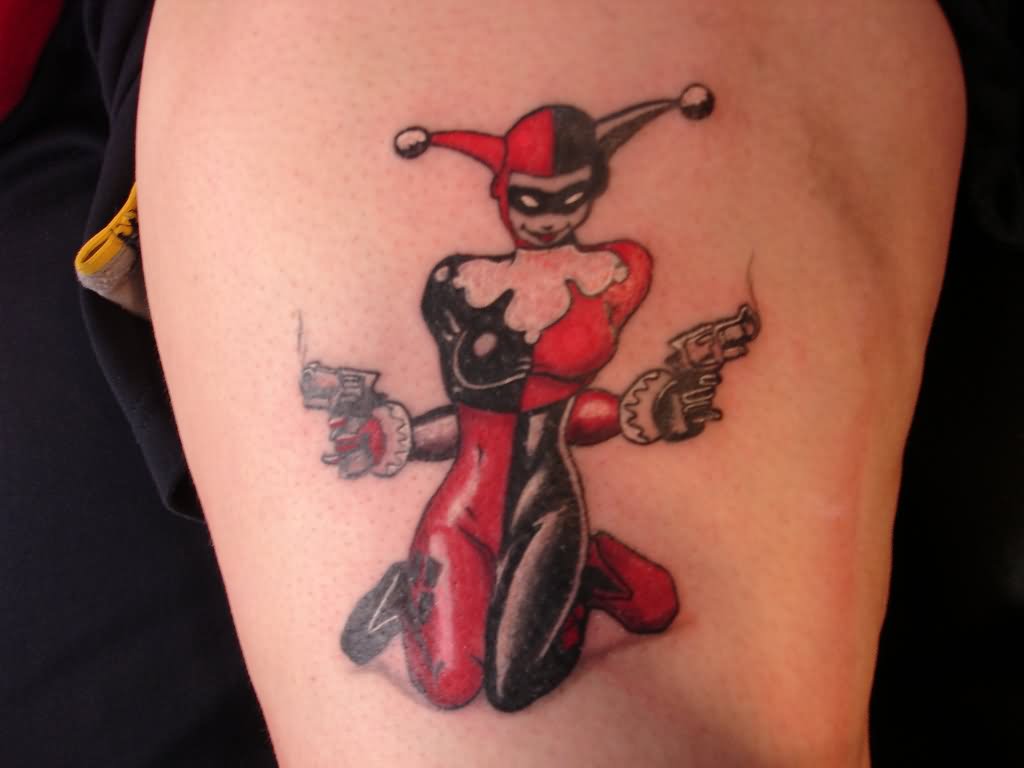 Harley Quinn With Guns In Hands Tattoo