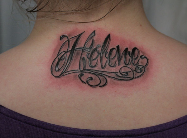 Helena Name Tattoo On Girl Back Neck