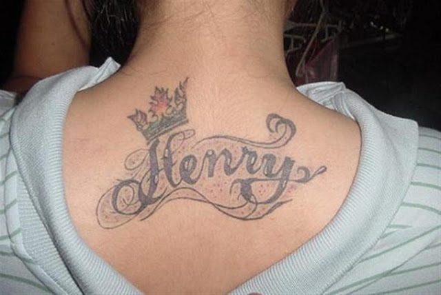 Henry Name With Crown Tattoo On Back Neck