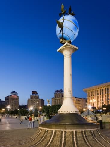 Illuminated World Globe In Maidan Nezalezhnosti
